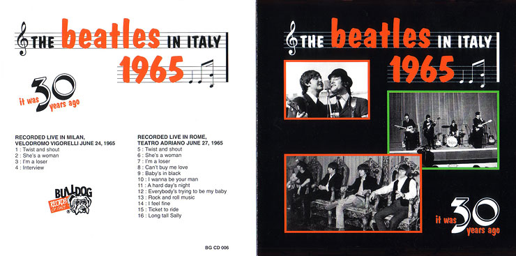 The Beatles Live at TEATRO ADRIANO Roma - June 27, 1965 (Bulldog Records BGCD-006) − artwork, front insert