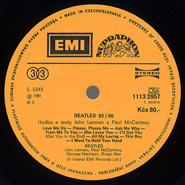 The Beatles - Beatles 62-65 (Supraphon 1113 2957) – label, side 1