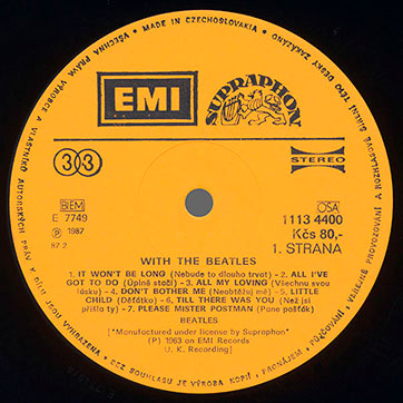 The Beatles - With The Beatles (Supraphon 1113 4400) – label (Var. 1), side 1
