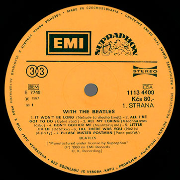 The Beatles - With The Beatles (Supraphon 1113 4400) – label (Var. 2), side 1