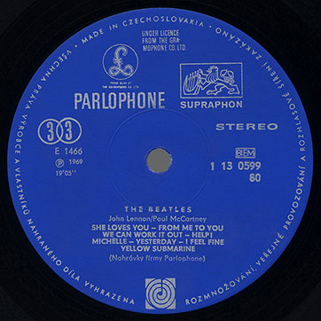 The Beatles - A COLLECTION OF BEATLES OLDIES (Supraphon 1 13 0599) – standard (regular) dark blue label, side 1