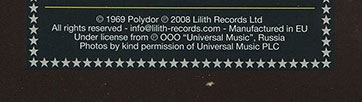 Cream (featuring George Harrison) – GOODBYE [Picture Disc] (Lilith Records Ltd / Vinyl Lovers 990069) – делюкс-обложка, оборотная сторона (фрагмент левого нижнего угла)