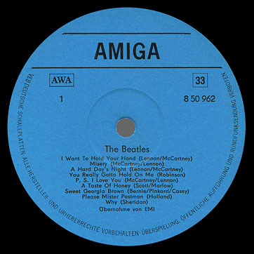 THE BEATLES LP by Amiga (manufactured in the USSR by Melodiya) – label (var. 1), side 1