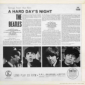 A HARD DAY'S NIGHT LP by Parlophone – sleeve, back side