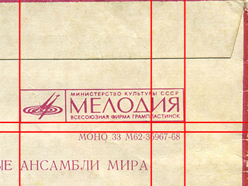 VOCAL-INSTRUMENTAL ENSEMBLES (EP) with Birthday by Aprelevka Plant – sleeve, back side, fragment with slightly different relative position of text and Melodiya's logo