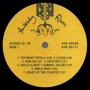McCartney Paul and Linda – RAM (Santa П93 00599) – label, side 1