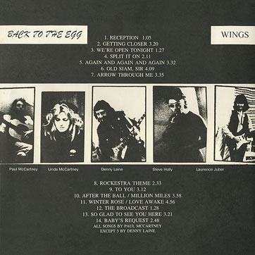 Paul McCartney and Wings - BACK TO THE EGG (Santa П93 00659) – sleeve, back side