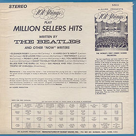 101 STRINGS PLAY MILLION SELLERS HITS WRITTEN BY THE BEATLES AND OTHER NOW WRITERS 12 inches LP by Alshire – sleeve, back side