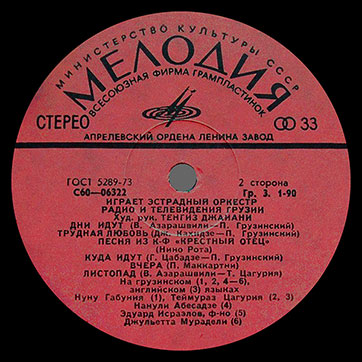 Вокально-инструментальный оркестр РЭРО (Мелодия C60-08187-8), Апрелевский завод − этикетка (вар.  red-1), сторона 2