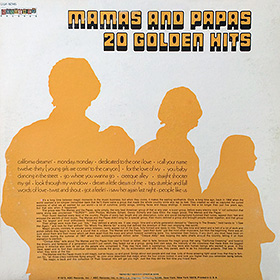 Оригинальный двойной диск-гигант, имеющий название 20 GOLDEN HITS (Dunhill / ABC Records, DSX -50145) – разворотная обложка, оборотная сторона
