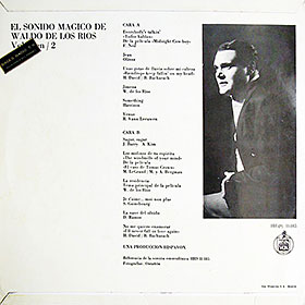 Album (12 inch LP) EL SONIDO MAGICO DE WALDO DE LOS RIOS, Vol. 2 released by Hispavox in Spain, back side