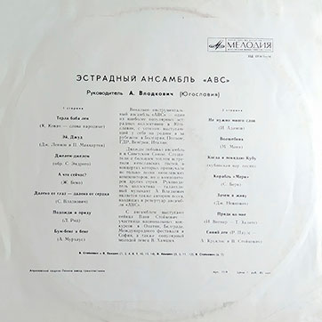 Эстрадный ансамбль ABC (Мелодия 33Д-031615-6), Апрелевский завод – обложка, оборотная сторона (вар. 1b, как у вар. 1a)