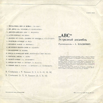 Эстрадный ансамбль ABC (Мелодия 33Д-031615-6), Ленинградский завод – обложка, оборотная сторона (вар. 1b)