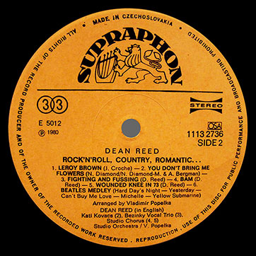 Dean Reed – Dean Reed. Rock-N-Roll, Country, Romantic... (Supraphon 1113 2586) – label (var. orange-2), side 2