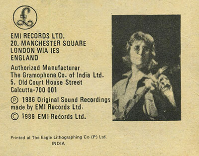 John Lennon – Live in New York City (EMI / Parlophone PCS 7301 - India) - sleeve (var. 1), back side – fragment (right lower corner)