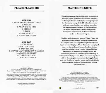 The Beatles - Please Please Me (Universal 5099963379815) – flyer, inside