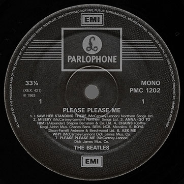 The Beatles - Please Please Me (Parlophone PMC 1202) – label (var. 10b), front side