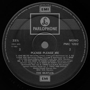 The Beatles - Please Please Me (Parlophone PMC 1202) – label (var. 10b), back side
