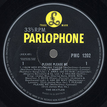 The Beatles - Please Please Me (Parlophone PMC 1202) – label, front side