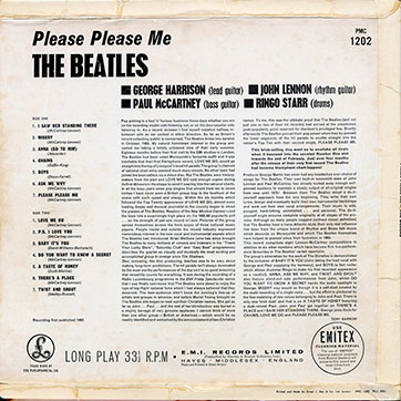 The Beatles - Please Please Me (Parlophone PMC 1202) – cover (var. 1), back side