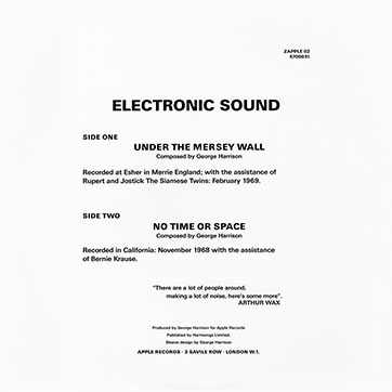 George Harrison - Electronic Sound (Universal 0602557090314) – inner sleeve, back side