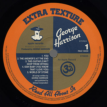 George Harrison - Extra Texture (Read All About It) (Universal 0602557090352) – label, side 1
