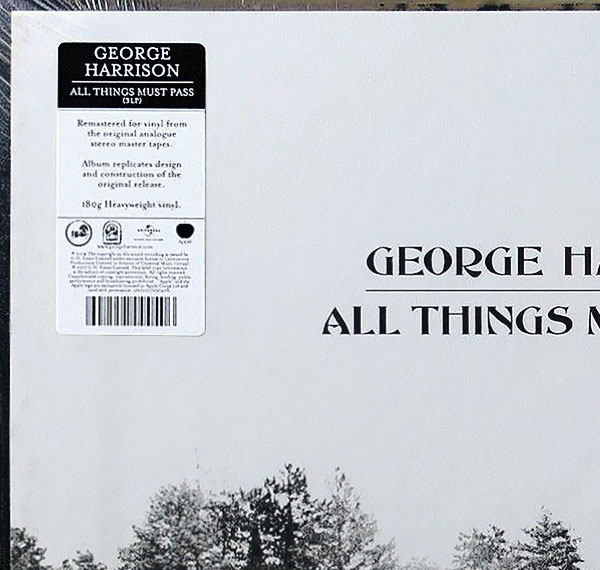George Harrison - All Things Must Pass (Universal 0602557090406) – sticker on shrink wrap separate LP which was sold outside box