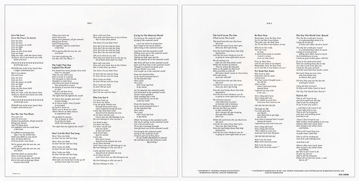 George Harrison - Living In The Material World (Universal 0602557090420) – 4 page gatefold LP size insert, inside