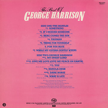 George Harrison - THE BEST OF GEORGE HARRISON (Music For Pleasure MFP 50523) – cover, back side