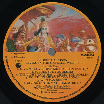 LIVING IN THE MATERIAL WORLD by Apple (UK) – label, side 1