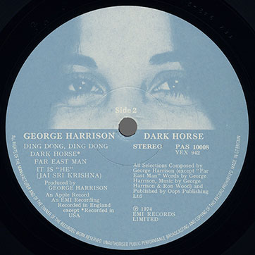 George Harrison - DARK HORSE (Apple PAS 10008) – label (blue/grey), side 2