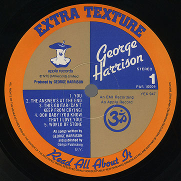 George Harrison - EXTRA TEXTURE (Read All About It) (Apple PAS 10009) – label, side 1