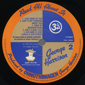 George Harrison - EXTRA TEXTURE (Read All About It) (Apple PAS 10009) – label, side 2