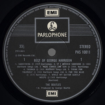 George Harrison - THE BEST OF GEORGE HARRISON (Parlophone PAS 10011) – label, side 1