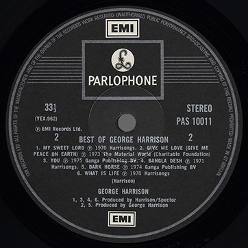 George Harrison - THE BEST OF GEORGE HARRISON (Parlophone PAS 10011) – label, side 2