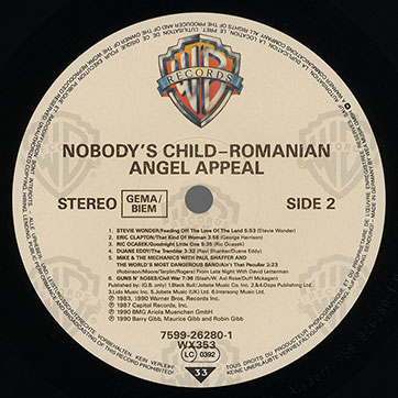 Various Artists – Nobody's Child (Romanian Angel Appeal) (Warner Bros. 7599-26280-1 / WX 353) – label, side 2