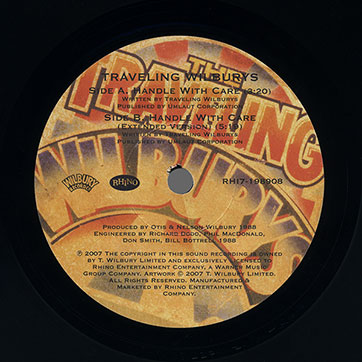 Traveling Wilburys - Handle With Care (Wilbury/Rhino RHI7-198908) – label, side 2