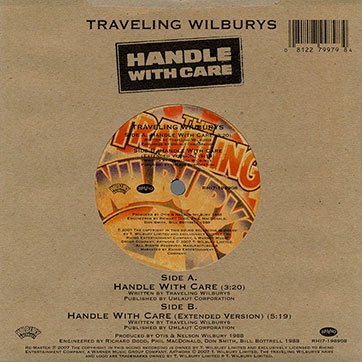 Traveling Wilburys - Handle With Care (Wilbury/Rhino RHI7-198908) – cardboard sleeve with single, back side