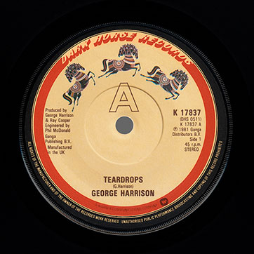 George Harrison - Teardrops / Save The World (Dark Horse K 17837 / DHS 0511) – label, side 1