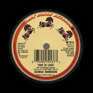 George Harrison - This Is Love / Breath Away From Heaven (Dark Horse W7913 / 927 913-7) – label, side 1