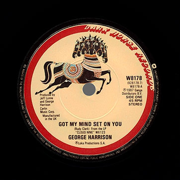 George Harrison - Got My Mind Set On You / Lay His Head (Dark Horse W8178 / 928 178-7) – label (var. one horse), side 1