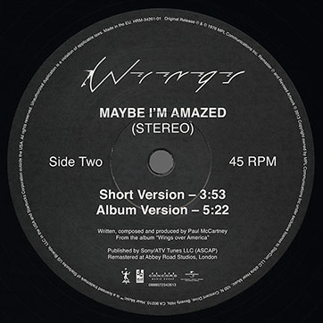 Paul McCartney and Wings – Maybe I'm Amazed [Mono and Stereo] (Hear Music HRM-34261-01) – label, side B