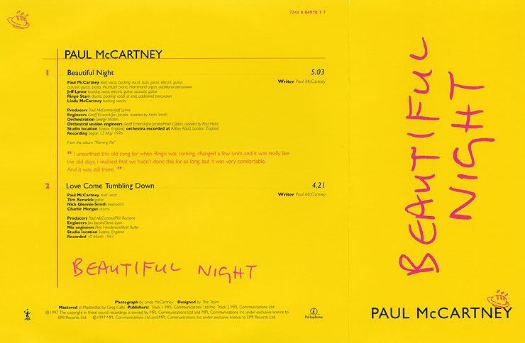 Paul McCartney - Beautiful Night (Parlophone RP 6489) UK picture single – semi-gatefold sleeve, front and back sides