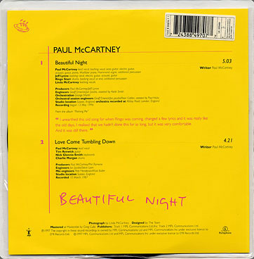 Paul McCartney - Beautiful Night (Parlophone RP 6489) UK picture single − sleeve and picture disc in plastic bag, back side