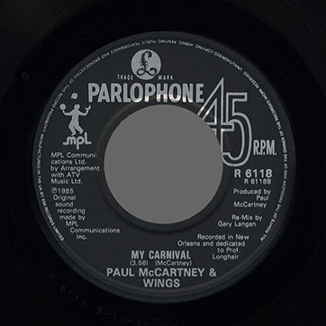 Paul McCartney - Spies Like Us / Paul McCartney and Wings - My Carnival (Parlophone R 6118) − picture disc, side B