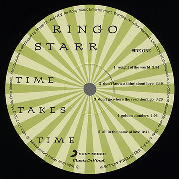 Ringo Starr - TIME TAKES TIME (Sony Music / Music On Vinyl MOVLP572 / 8719262005020) – label, side 1