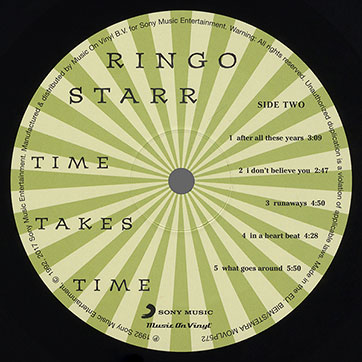 Ringo Starr - TIME TAKES TIME (Sony Music / Music On Vinyl MOVLP572 / 8719262005020) – label, side 2