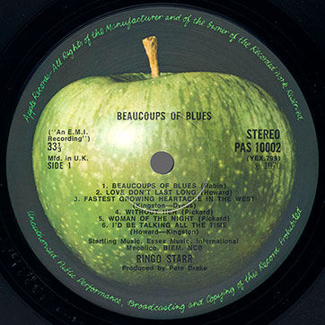 Ringo Starr - BEAUCOUPS OF BLUES (Apple PAS 10002) - label (var. dark green apple), side 1