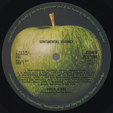 Ringo Starr - SENTIMENTAL JOURNEY (Apple PCS 7101) - label (var. dark green apple), side 1
