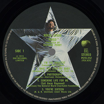 Ringo Starr - RINGO (Apple Records PCTC 252) – label, side 1